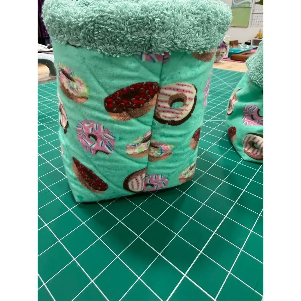 Handmade Donut Vanity Bucket Organizer Terry Lined Quilted 8” Tall Soft Stable